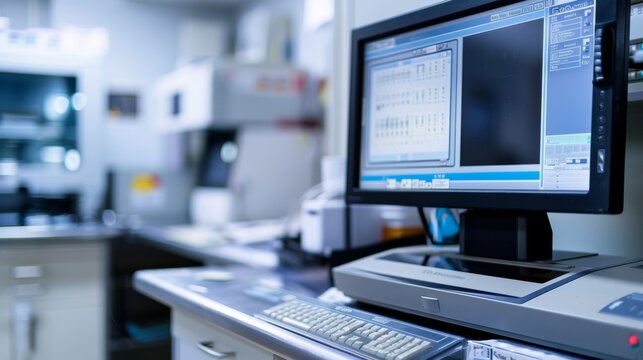 A detailed shot of a digital preservation station with a computer screen and scanner for capturing highresolution images of photographs.