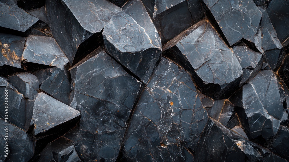 Poster close-up of jagged, dark geological rock formations with visible textures and patterns.