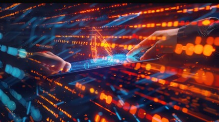Digital Technology - Hand Interacting with Holographic Interface
