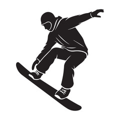 Obraz premium Snowboarder mid-trick vector black color white background 