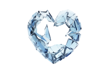 A broken heart shape made of shattered glass pieces, symbolizing love and vulnerability.