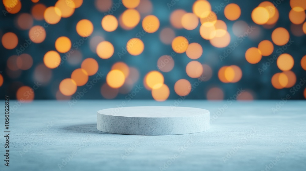 Aufkleber a minimalistic platform with an abstract blurred background of warm, colorful bokeh lights.