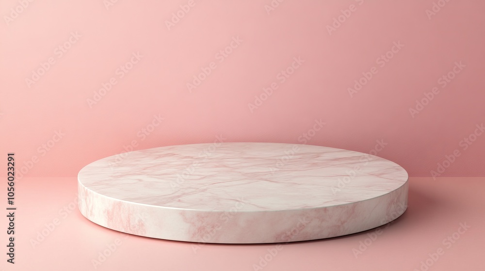 Poster a round marble platform sits against a soft pink background, creating a modern and elegant display a