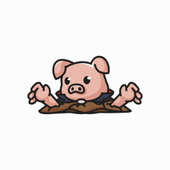 Cute Pig Halloween Vector Icon Illustration Animal Nature Flat Cartoon Style