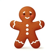 Obraz premium Flat, isolated illustration of a gingerbread man cookie decorated with white icing details on white background. Simple, cheerful design capturing the festive holiday spirit.