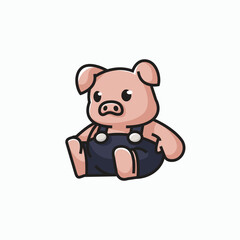 Cute pig  Vector Icon Illustration Animal Nature Flat Cartoon Style