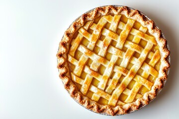 Lattice-top apple pie on a white isolated background.