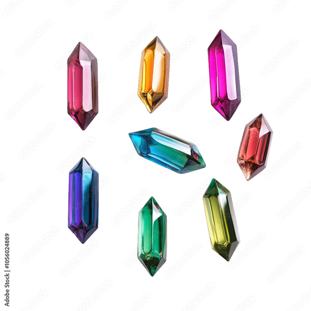 Poster set of futuristic sci fi data crystals in vibrant colors representing alien knowledge isolated on a 