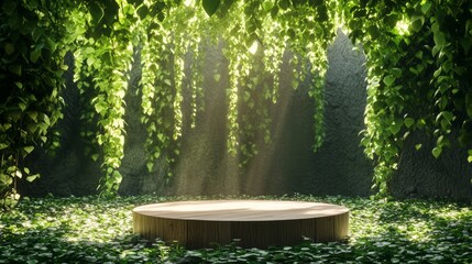 3d empty podium with greens