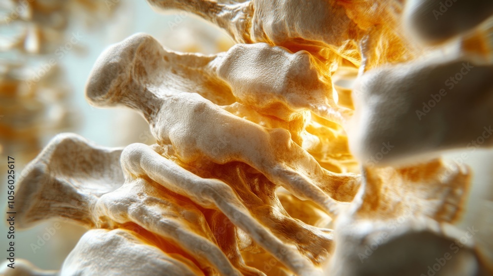 Poster a close-up perspective showcases the intricate structure of the human spine, featuring vertebrae int