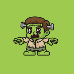Cute Frankenstein  Vector Icon Illustration Animal Nature Flat Cartoon Style