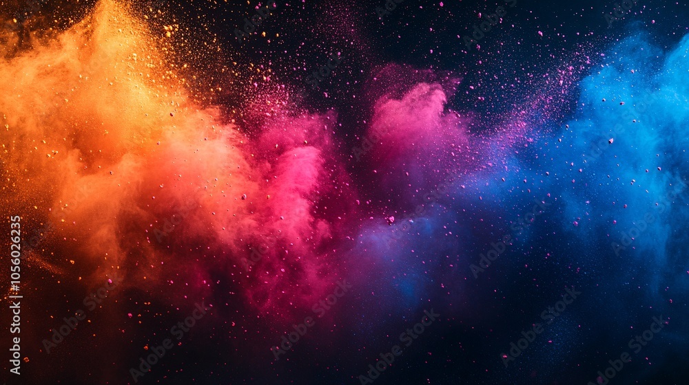 Aufkleber vibrant clouds of colored dust swirl against a dark backdrop, creating a dynamic explosion of orange