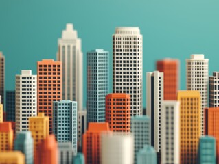 Colorful Tiny City Skyline with High-Rise Buildings