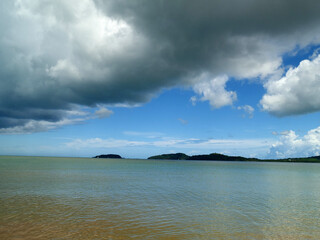 Blue sea white beach turquoise ocean wave coastal in tropical paradise landscape. Beautiful scene seascape marine coastline destinations. Tropical beautiful blue ocean lagoon lake travel summer time.