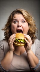 Diet Motivation: Overweight Woman and Fast Food