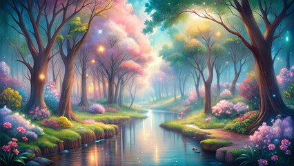 Idyllic Nature: Peaceful River in a Mystical Forest