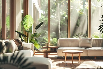 Modern Interior of Stylish Living Room ,Wall Mock Up, Frame , Poster with Beautiful Background, 3d render