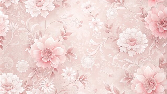 Soft pastel pink floral wallpaper with intricate details and gentle fade, delicate, design, vintage