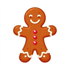 Obraz premium Flat, isolated illustration of a gingerbread man cookie decorated with white icing details on white background. Simple, cheerful design capturing the festive holiday spirit.