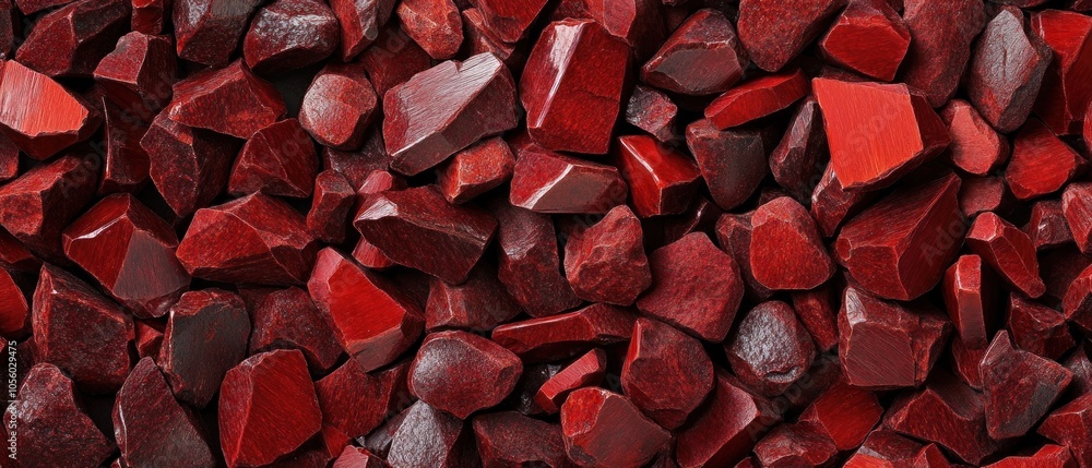 Poster a close-up view of red stone aggregates, showcasing their texture and color variations.