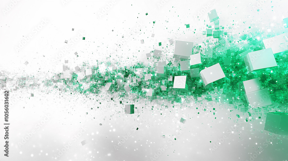 Fototapete dynamic abstract composition of floating cubes in green tones creating a sense of motion and depth