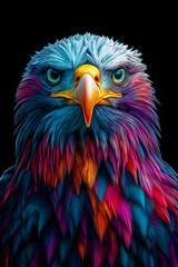 Fototapeta premium A Bald eagle with colorful, vibrant colors against a black background made in a digital art style, Oil painting effects, Poster design and picture design, Wall painting design