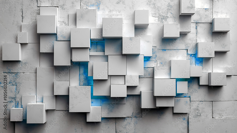 Poster abstract geometric shapes in varying sizes create a stunning visual effect on a textured wall