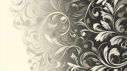 Elegant black and white floral pattern with intricate swirling designs.