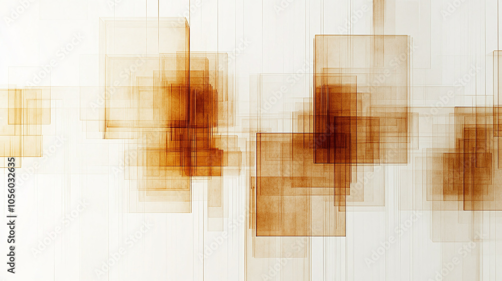 Poster shimmering brown abstract squares interplaying with soft light on a white background in modern art