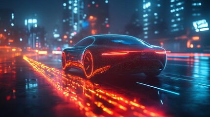 sport car in neon digital city
