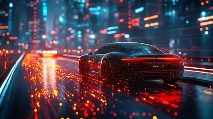 sport car in neon digital city