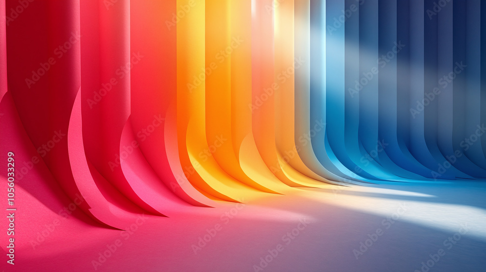 Poster vibrant colors blend seamlessly in an artistic display of light and shadow in a creative space