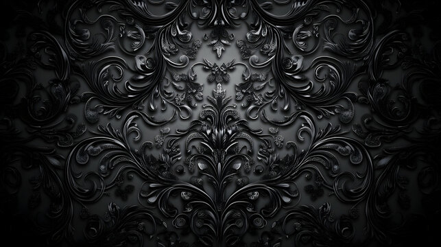 Fototapeta A detailed black ornate pattern with a textured, elegant design.