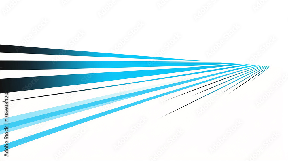 Poster vivid blue lines stretch into the distance on a minimalist white background, adding depth