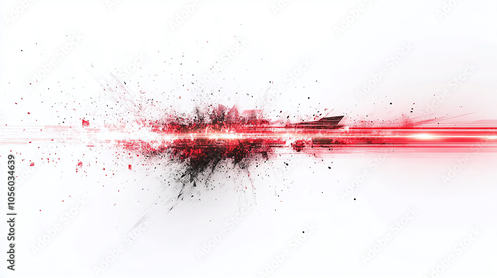 Poster red light and abstract particles creating an energetic explosion in a minimalist setting