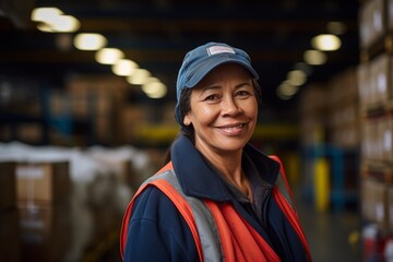 Portrait of a joyful middle aged female warehouse worker