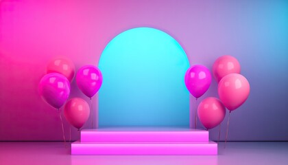 A vibrant party scene featuring balloons and a colorful backdrop, ideal for celebrations and festive events.