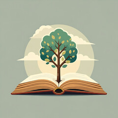 tree growing between pages of a book life sprouting from open book illustration tree growing from open book