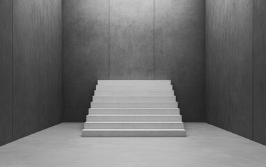 Minimalist Concrete Staircase in Dark Room with Textured Walls

