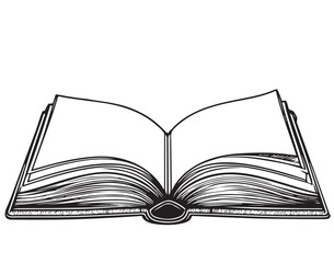 open book on white background, line drawing style, vector design