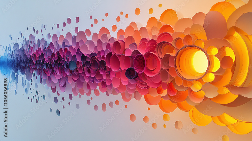 Aufkleber colorful abstract design featuring layered circles creating a vibrant wave of light and shadow
