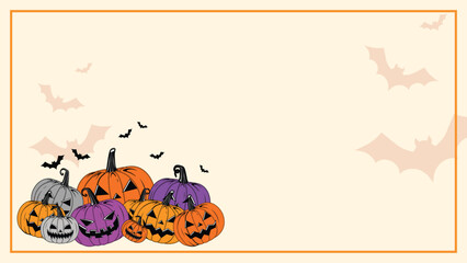 Vector Happy Halloween Pumpkins Greeting Card with Pumpkins Frame on White Background Vintage Style Scary Halloween pumpkins Collection with creepy face expressions Happy Halloween Trick or Treat