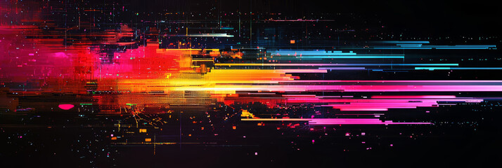 glitch effect with fragmented shapes and neon distortions