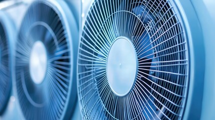 Industrial cooling fans and ventilation systems in a modern factory, focusing on climate control and safety