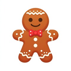 Obraz premium Flat, isolated illustration of a gingerbread man cookie decorated with white icing details on white background. Simple, cheerful design capturing the festive holiday spirit.