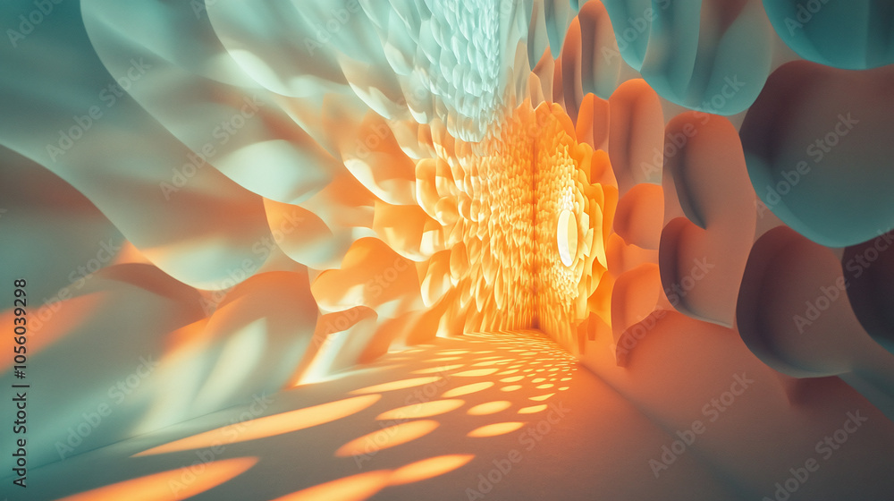 Poster exploring an abstract tunnel filled with vibrant colors and mesmerizing patterns at dusk