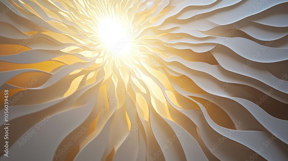 Poster illuminated abstract waves in a soft golden light creating a serene atmosphere indoors
