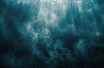 Underwater Sunlight Beams Through Blue Ocean Water
