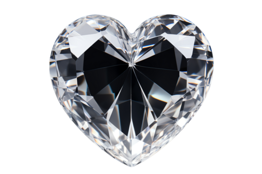 Heart-shaped crystal, beautifully cut, sparkling with brilliance, on a white isolated background.