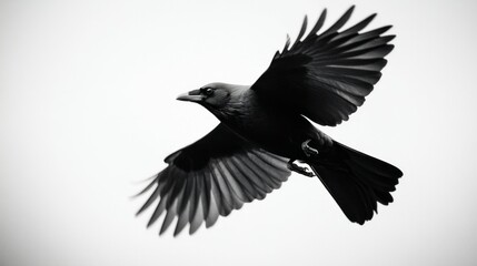 Fototapeta premium a close up shot of a crow flying, white background,
